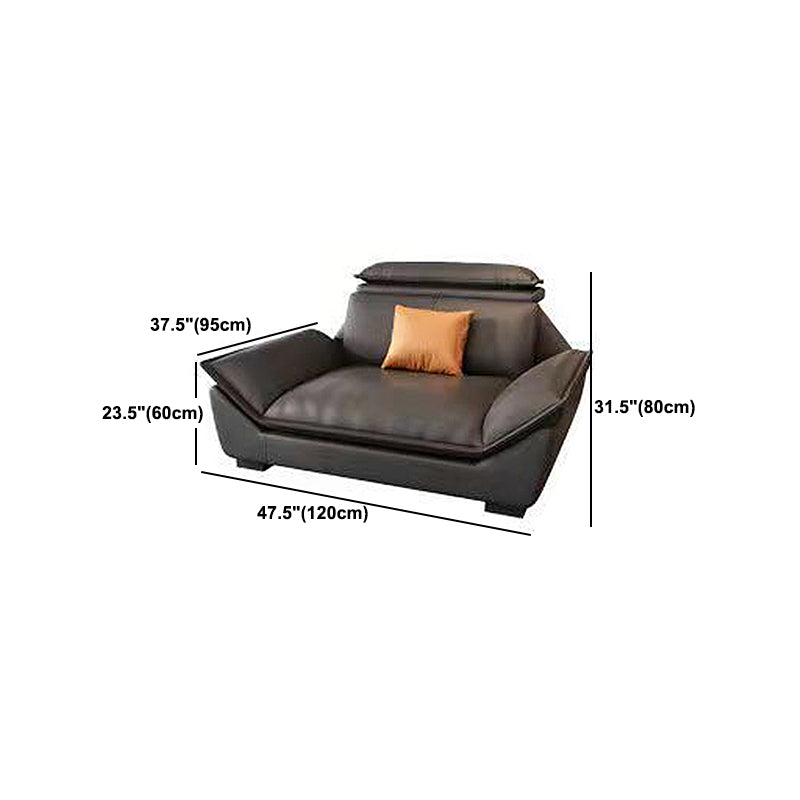 Interior Armrest with Pillow Back Sofa Grey Solid Wood Frame Leather Sofa Bed