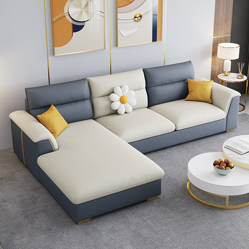 Glam Faux Leather Sofa & Chaise Square Arm Sofa for Living Room