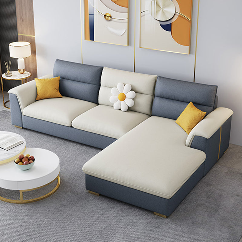 Glam Faux Leather Sofa & Chaise Square Arm Sofa for Living Room