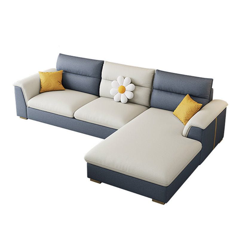 Glam Faux Leather Sofa & Chaise Square Arm Sofa for Living Room