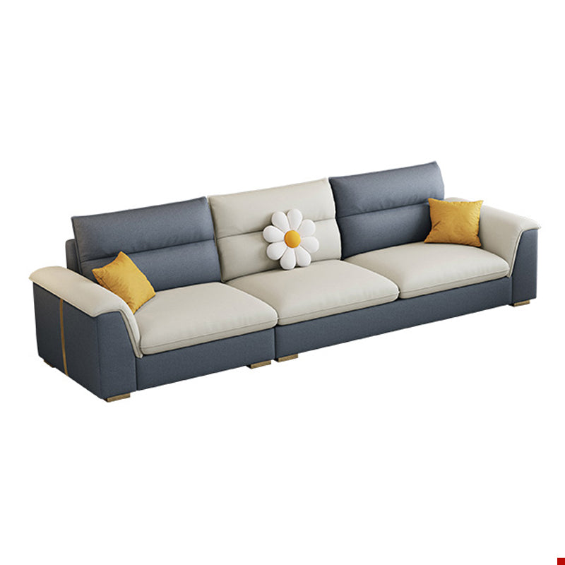 Glam Faux Leather Sofa & Chaise Square Arm Sofa for Living Room