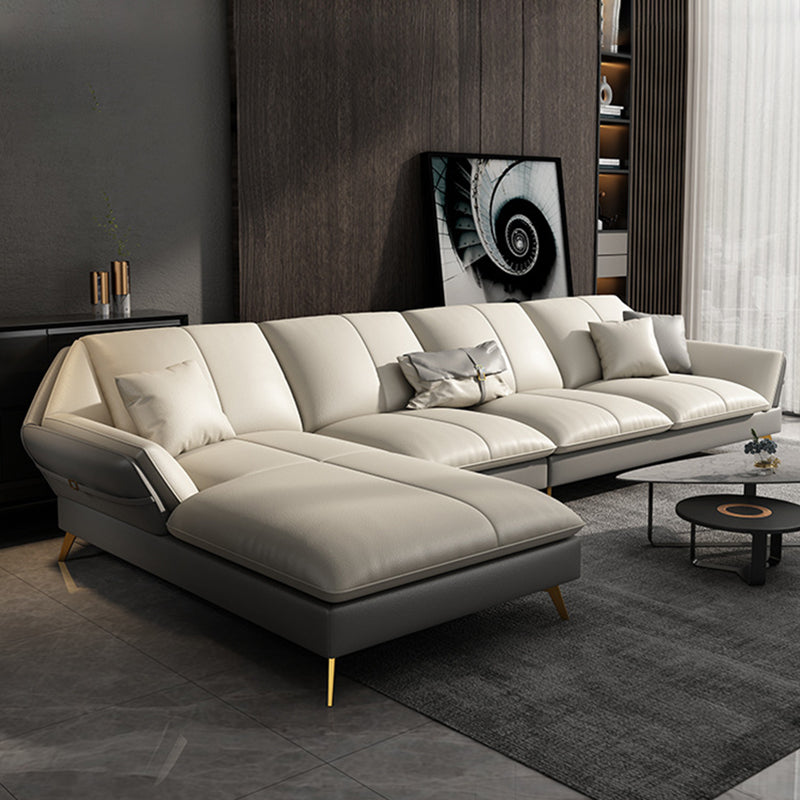Faux Leather Sofa & Chaise Flared Arm Sofa with Bolster Pillows
