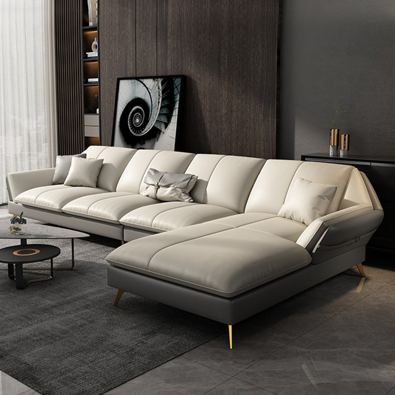 Faux Leather Sofa & Chaise Flared Arm Sofa with Bolster Pillows