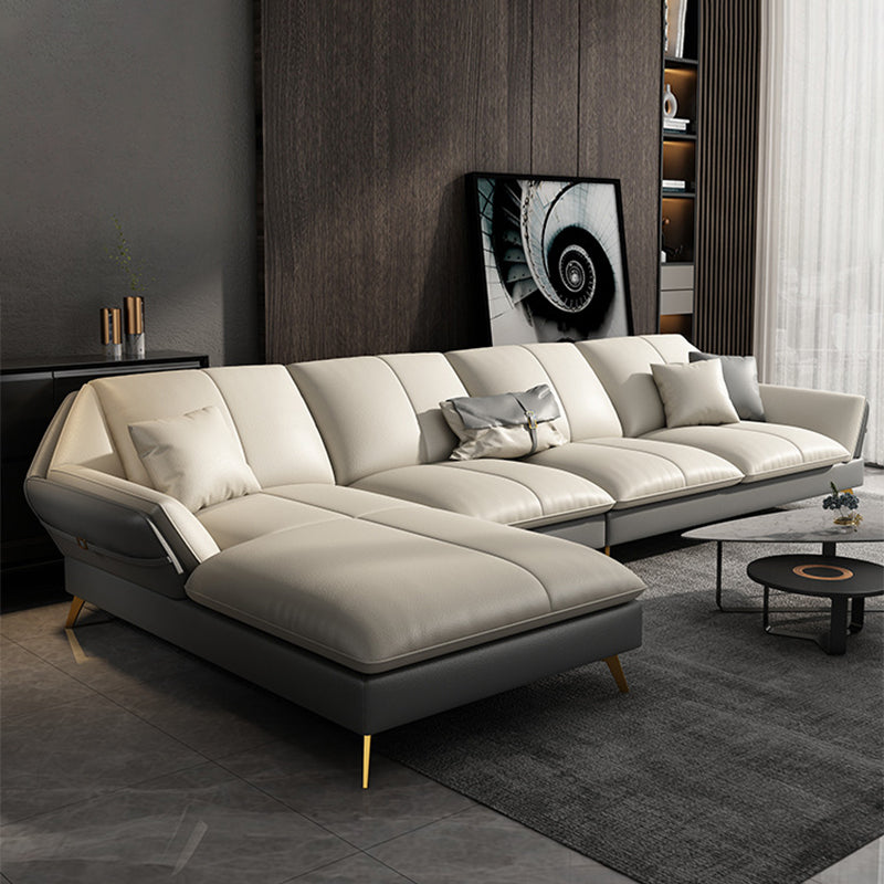 Faux Leather Sofa & Chaise Flared Arm Sofa with Bolster Pillows