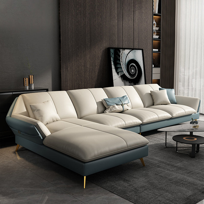 Faux Leather Sofa & Chaise Flared Arm Sofa with Bolster Pillows