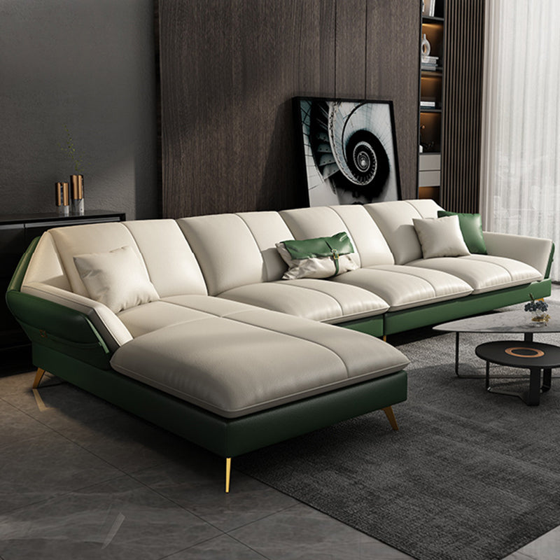 Faux Leather Sofa & Chaise Flared Arm Sofa with Bolster Pillows