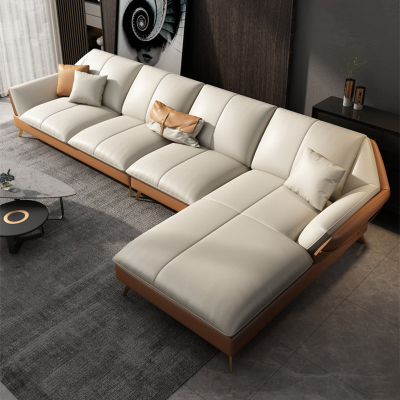 Faux Leather Sofa & Chaise Flared Arm Sofa with Bolster Pillows