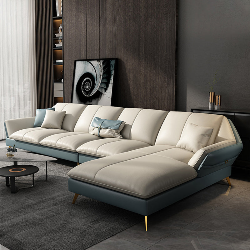 Faux Leather Sofa & Chaise Flared Arm Sofa with Bolster Pillows