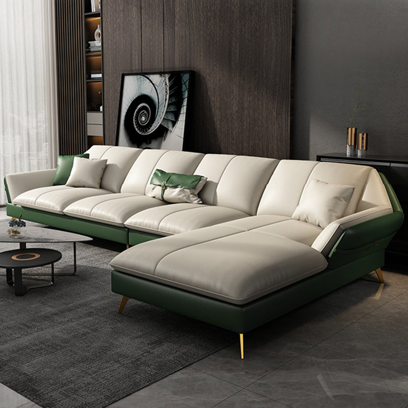 Faux Leather Sofa & Chaise Flared Arm Sofa with Bolster Pillows