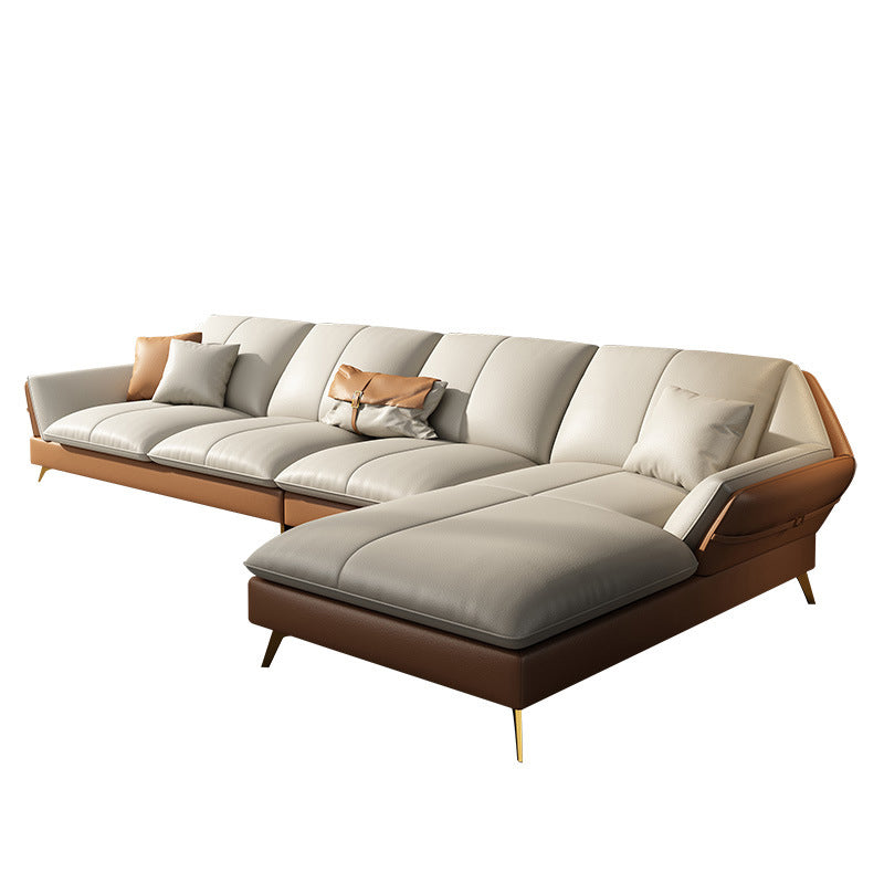Faux Leather Sofa & Chaise Flared Arm Sofa with Bolster Pillows