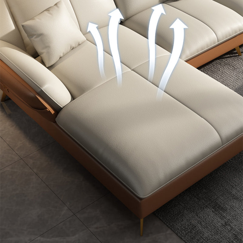 Faux Leather Sofa & Chaise Flared Arm Sofa with Bolster Pillows