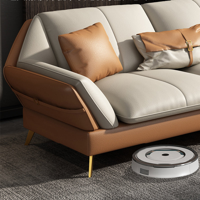 Faux Leather Sofa & Chaise Flared Arm Sofa with Bolster Pillows