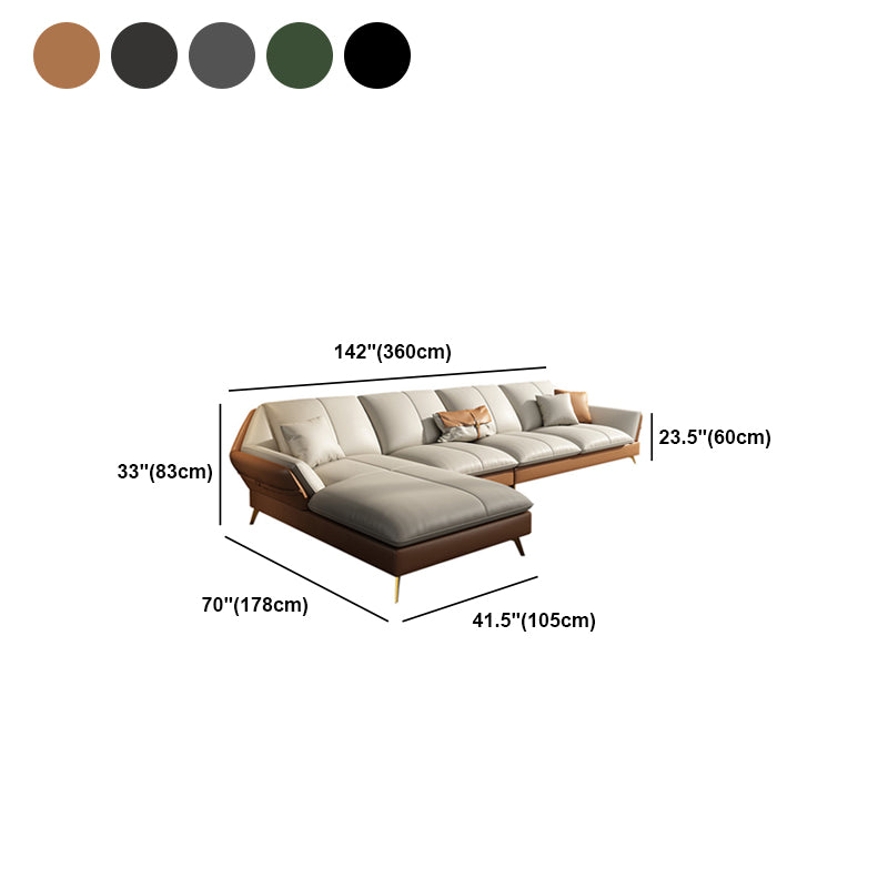 Faux Leather Sofa & Chaise Flared Arm Sofa with Bolster Pillows