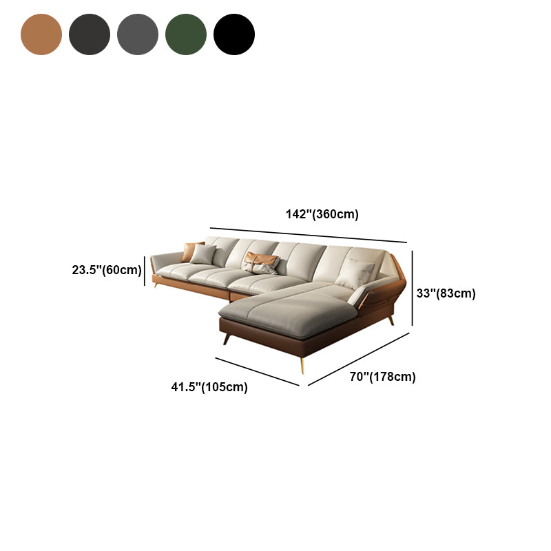 Faux Leather Sofa & Chaise Flared Arm Sofa with Bolster Pillows