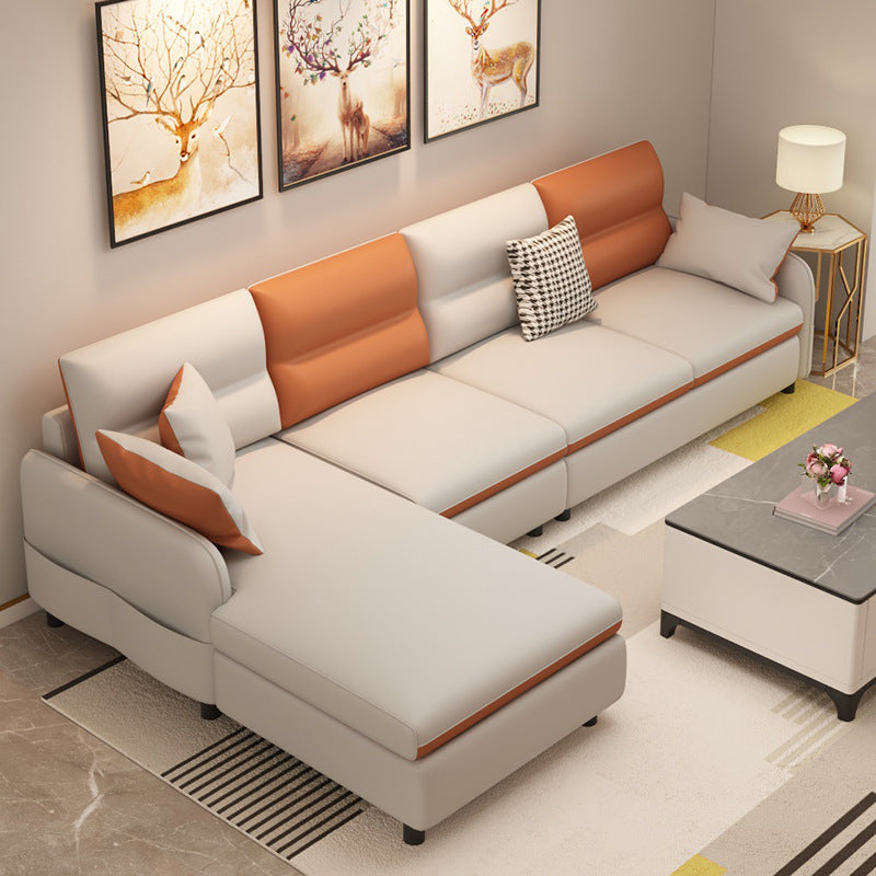 Modern 29.5"H Faux Leather Square Arm Sofa & Chaise for Living Room