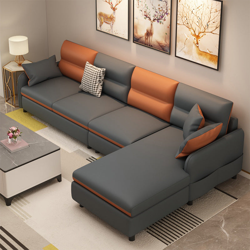 Modern 29.5"H Faux Leather Square Arm Sofa & Chaise for Living Room