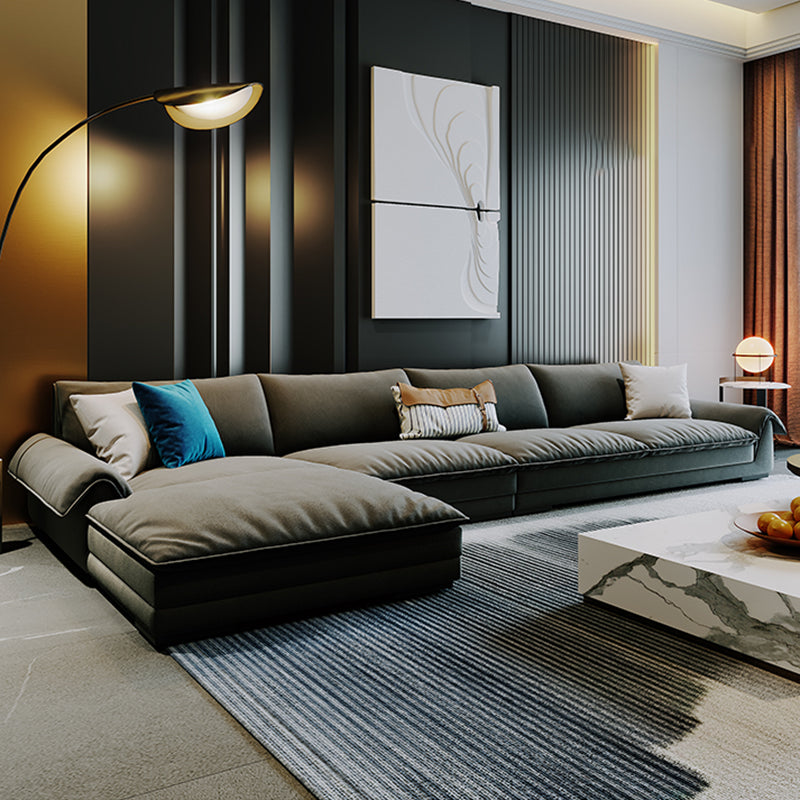 Flannelette Sofa Bed Armrest and Pillow Back Grey/dark Green/beige Solid Wood Frame Sofa