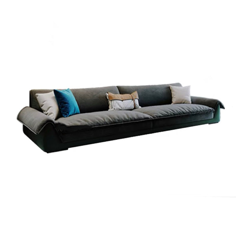 Flannelette Sofa Bed Armrest and Pillow Back Grey/dark Green/beige Solid Wood Frame Sofa