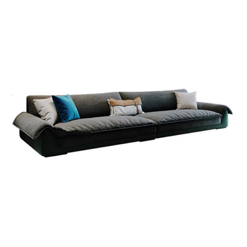 Flannelette Sofa Bed Armrest and Pillow Back Grey/dark Green/beige Solid Wood Frame Sofa