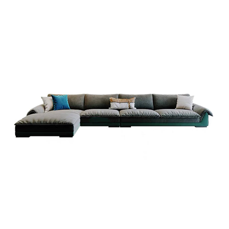 Flannelette Sofa Bed Armrest and Pillow Back Grey/dark Green/beige Solid Wood Frame Sofa