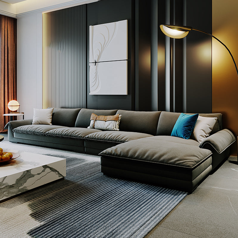 Flannelette Sofa Bed Armrest and Pillow Back Grey/dark Green/beige Solid Wood Frame Sofa