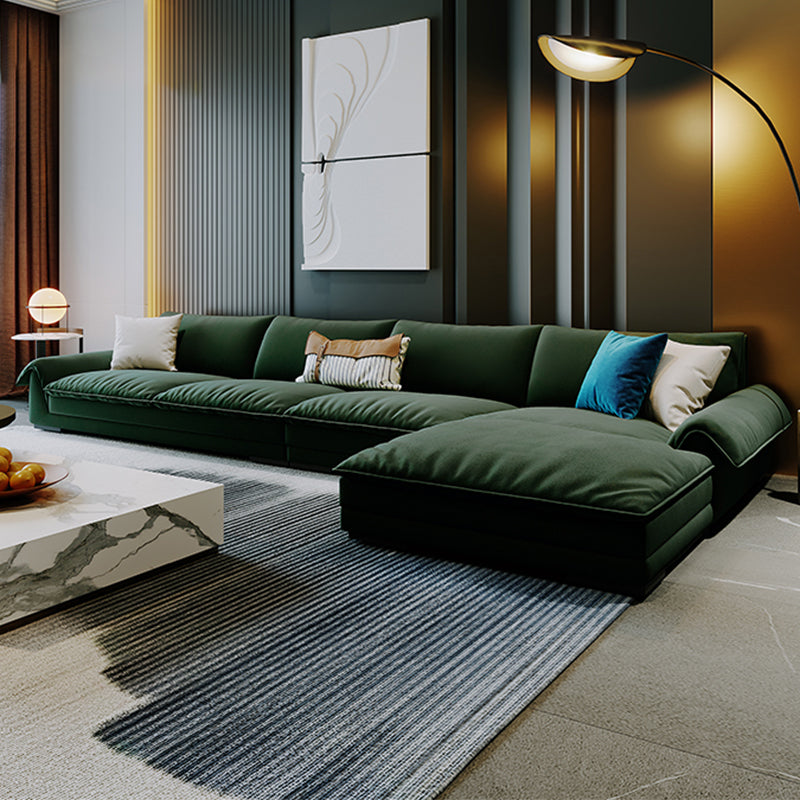 Flannelette Sofa Bed Armrest and Pillow Back Grey/dark Green/beige Solid Wood Frame Sofa