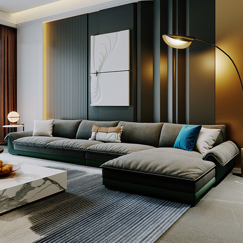 Flannelette Sofa Bed Armrest and Pillow Back Grey/dark Green/beige Solid Wood Frame Sofa