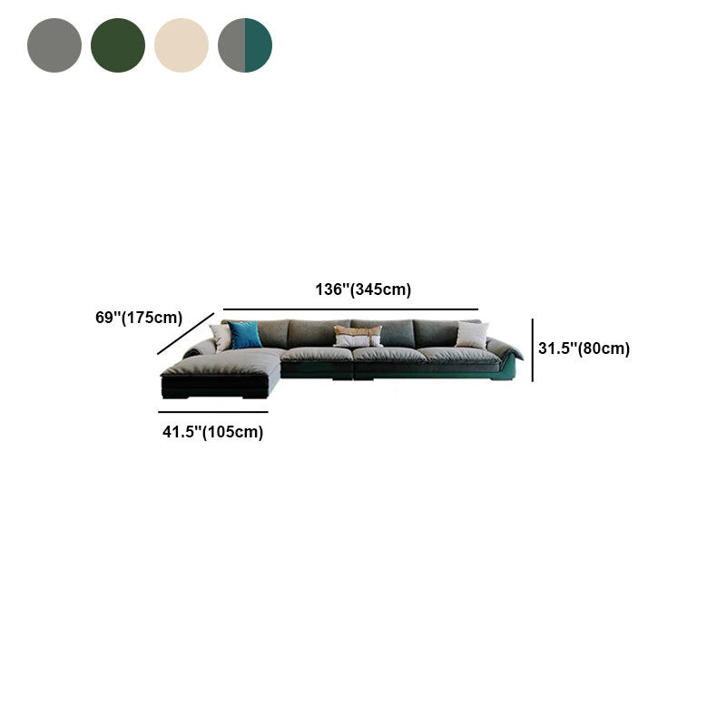 Flannelette Sofa Bed Armrest and Pillow Back Grey/dark Green/beige Solid Wood Frame Sofa