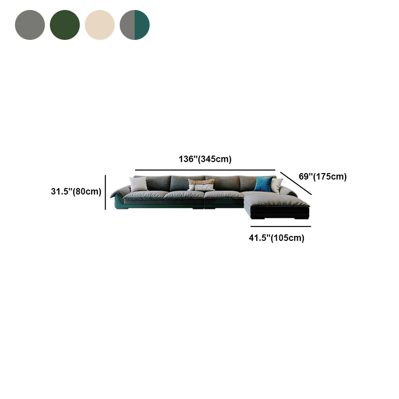 Flannelette Sofa Bed Armrest and Pillow Back Grey/dark Green/beige Solid Wood Frame Sofa