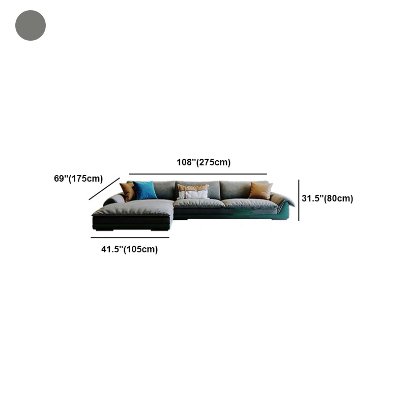 Flannelette Sofa Bed Armrest and Pillow Back Grey/dark Green/beige Solid Wood Frame Sofa