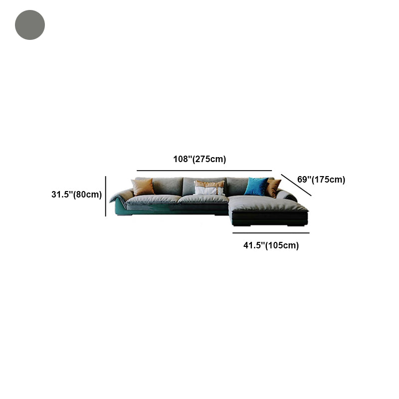 Flannelette Sofa Bed Armrest and Pillow Back Grey/dark Green/beige Solid Wood Frame Sofa