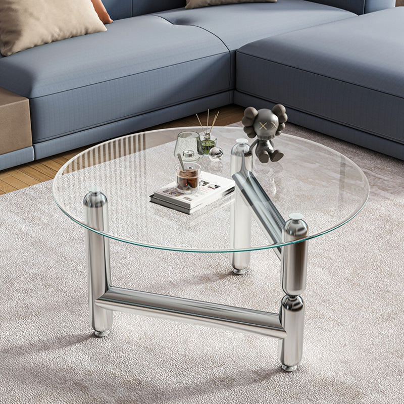 Modern Style Transparent Glass Table with Metal Base Coffee Table