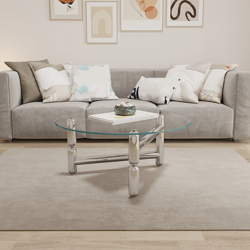 Modern Style Transparent Glass Table with Metal Base Coffee Table