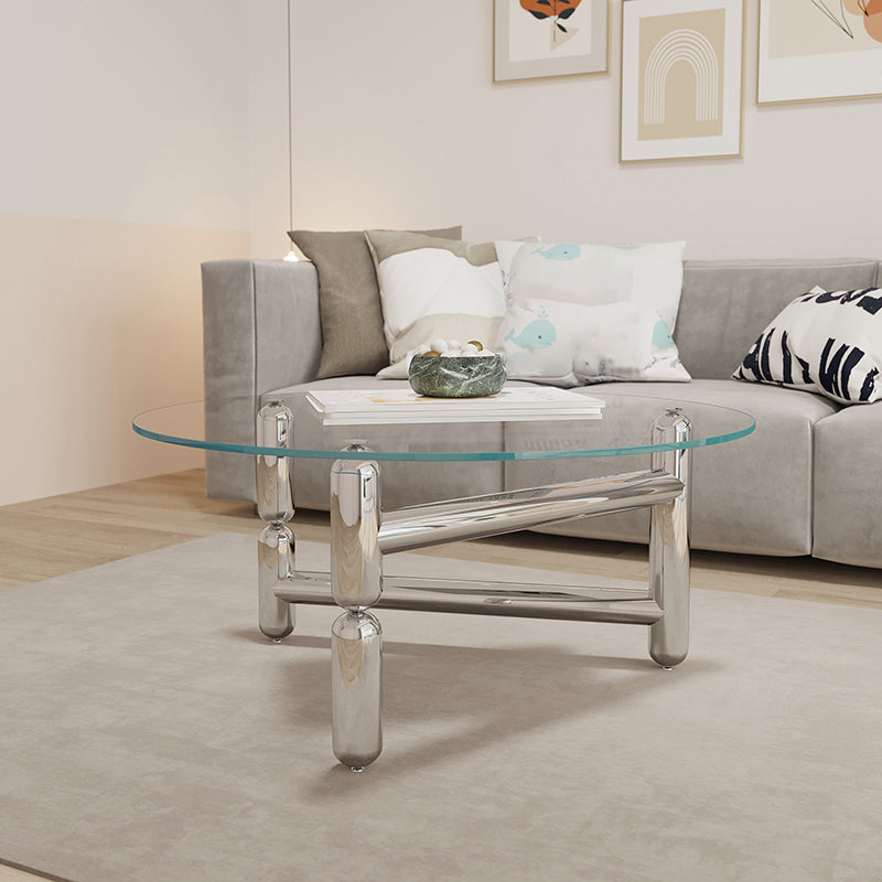 Modern Style Transparent Glass Table with Metal Base Coffee Table
