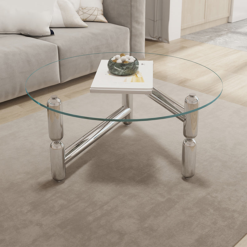 Modern Style Transparent Glass Table with Metal Base Coffee Table