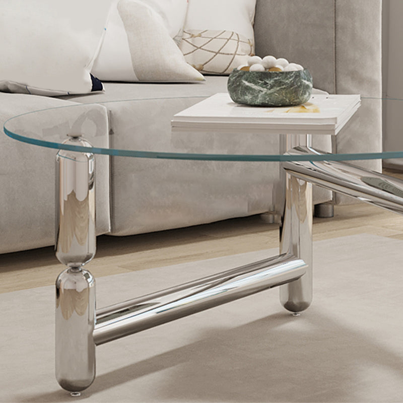 Modern Style Transparent Glass Table with Metal Base Coffee Table