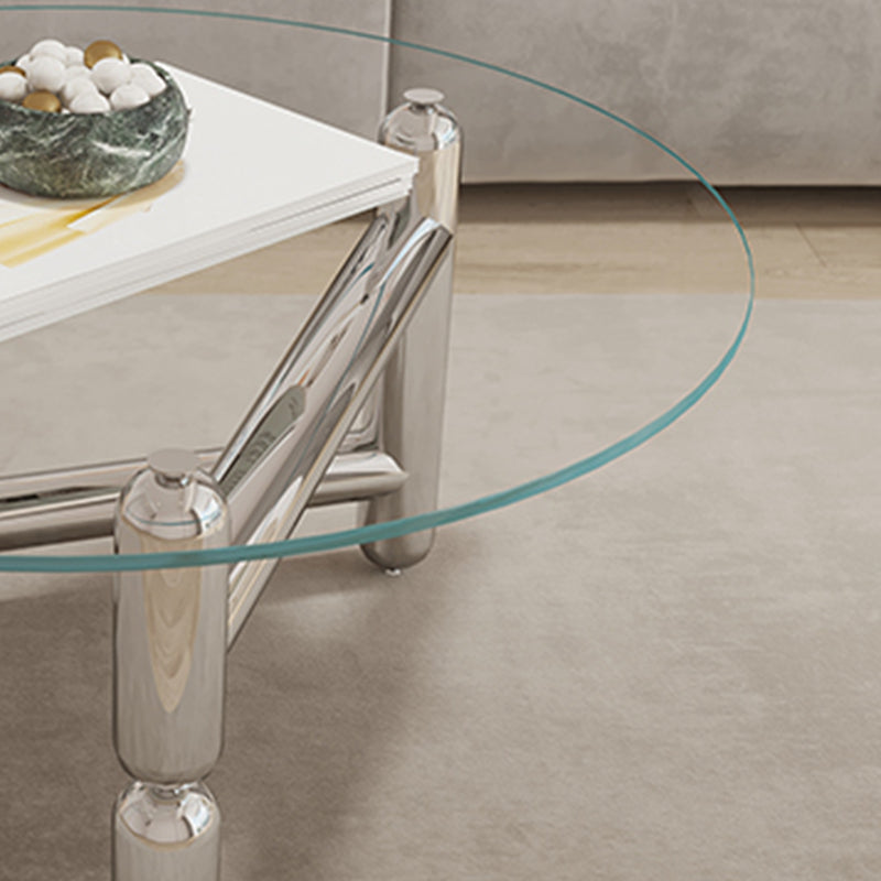 Modern Style Transparent Glass Table with Metal Base Coffee Table