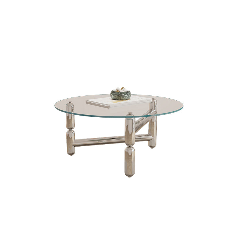 Modern Style Transparent Glass Table with Metal Base Coffee Table