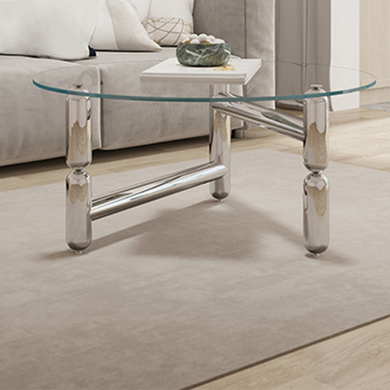 Modern Style Transparent Glass Table with Metal Base Coffee Table