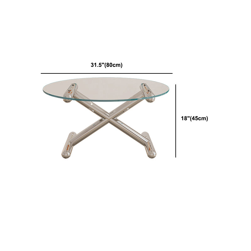 Modern Style Transparent Glass Table with Metal Base Coffee Table