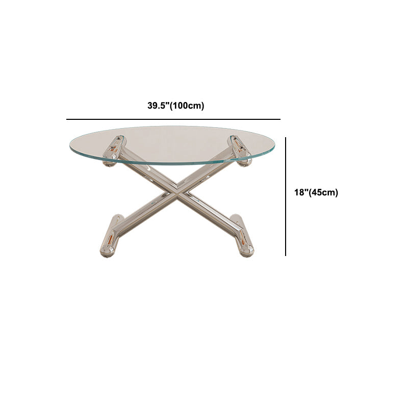 Modern Style Transparent Glass Table with Metal Base Coffee Table
