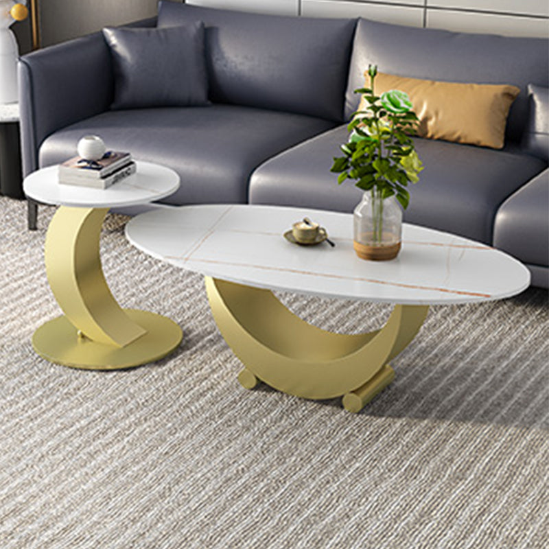 Abstract Base Design Oval/round Slate Table with Metal Base Coffee Table