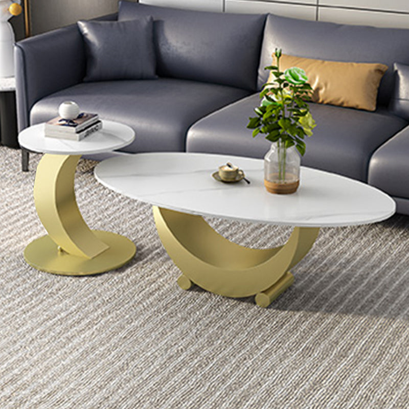 Abstract Base Design Oval/round Slate Table with Metal Base Coffee Table