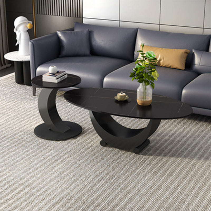 Abstract Base Design Oval/round Slate Table with Metal Base Coffee Table