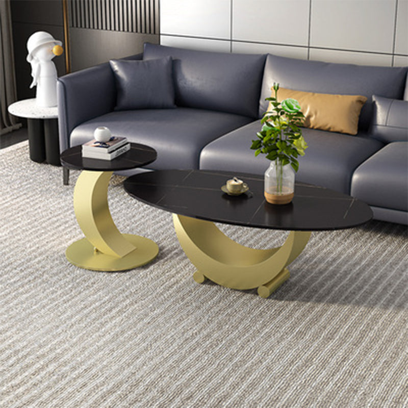 Abstract Base Design Oval/round Slate Table with Metal Base Coffee Table