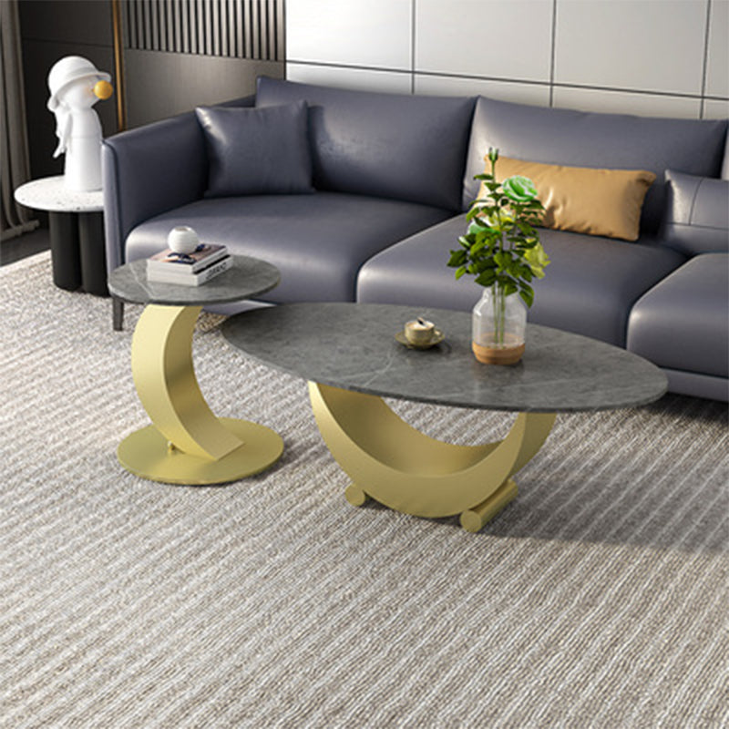 Abstract Base Design Oval/round Slate Table with Metal Base Coffee Table