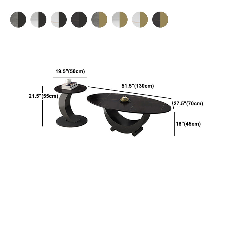 Abstract Base Design Oval/round Slate Table with Metal Base Coffee Table