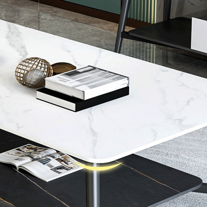 Modern Coffee Table with Storage Shelf and Black Metal Cross Base