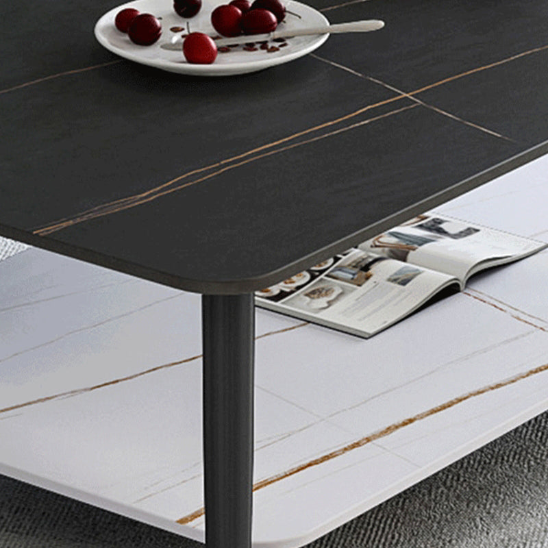 Modern Coffee Table with Storage Shelf and Black Metal Cross Base