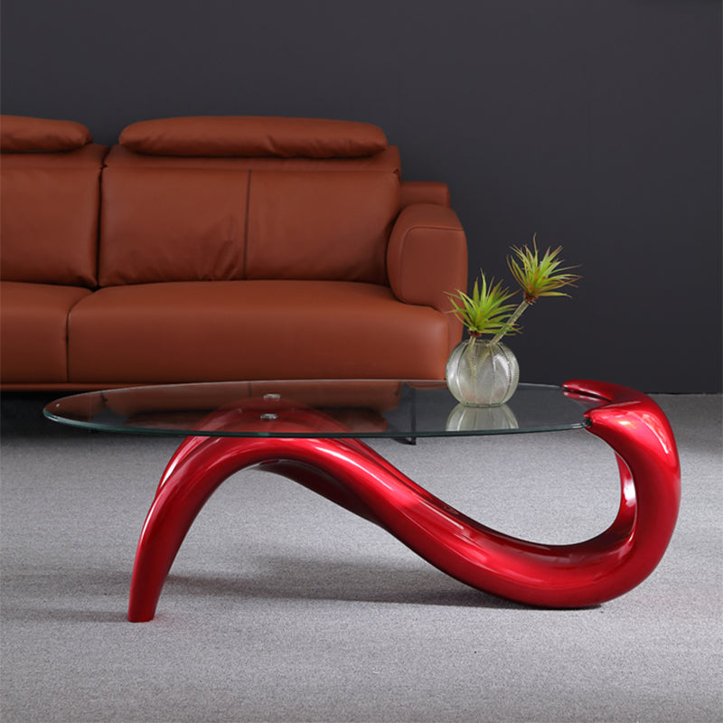 Glass Top Cocktail Table Oval Modern Minimalist Coffee Table